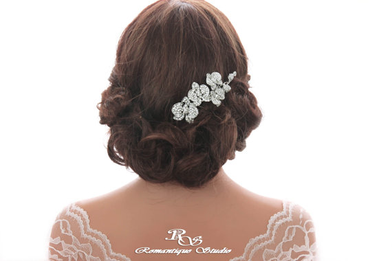 Wedding - Crystal orchid hair comb, Wedding accessory, Rhinestone hairpiece, Bridal hair comb, Wedding comb, Wedding headpiece  5176