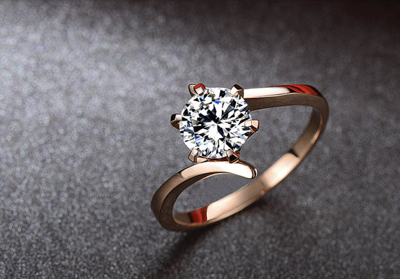 Wedding - Round Moissanite Engagement Ring, Rose gold diamond ring, Engagement Ring