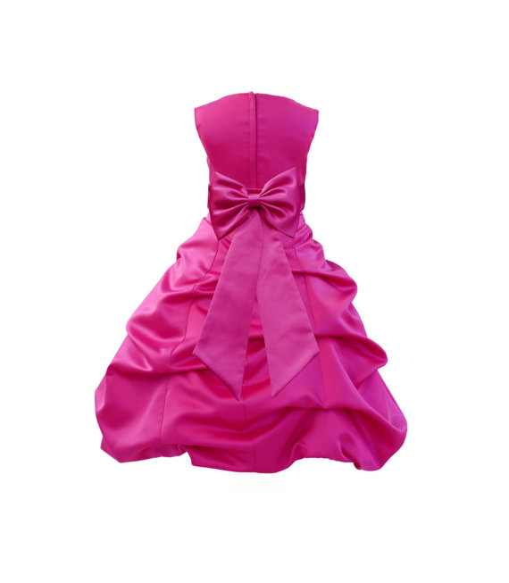 Wedding - Fuchsia Hot pink Flower Girl Dress tiebow sash pageant wedding bridal recital children bridesmaid toddler childs 2 4 6 8 10 12 14 16 #808