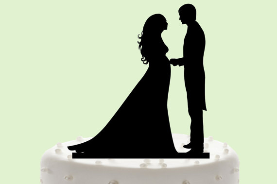 Mariage - Wedding Cake Silhouette Pregnant Bride and Groom, Custom Wedding Cake Topper, Cake Decor, Wedding Cake Topper different colors