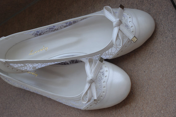 زفاف - Handmade lace ivory flat wedding shoe designed specially  #1006