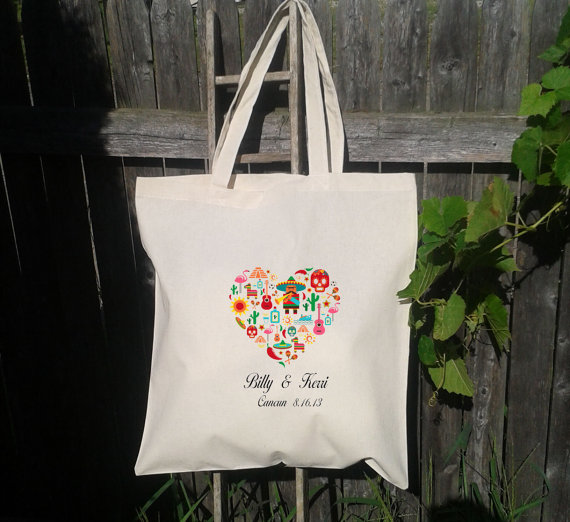 Wedding - 20  Wedding Welcome Bags-Personalized Wedding Tote- Destination Wedding - Mexico -Maracas - Day of the dead