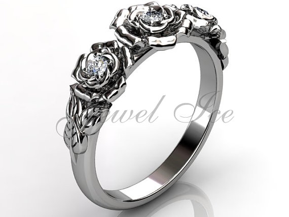 زفاف - Platinum diamond unusual unique flower engagement ring, bridal ring, wedding ring, anniversary ring ER-1091.