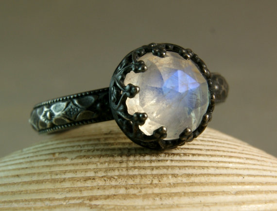 Wedding - Rainbow Moonstone Engagement Ring, Artisan Gemstone Jewelry, Renaissance Style, custom size