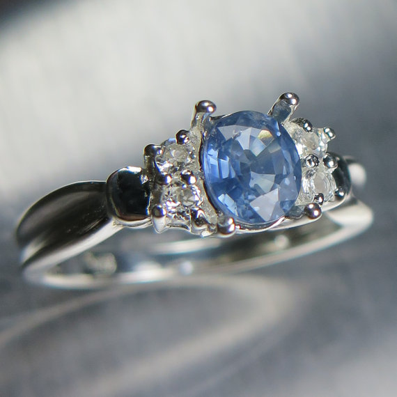 Wedding - 0.70cts Natural cornflower Blue sapphire & white topaz 925 sterling silver engagement heart ring all sizes