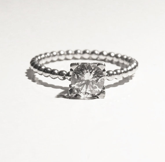 زفاف - Fine 925 Sterling Silver Ring,  Cubic Zirconia stone White 6mm - Fine Handmade Jewelry