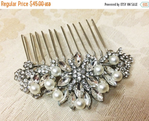 زفاف - Wedding hair accessory, Bridal hair comb, crystal & pearl comb, bridal hair accessory, Bridal crystal Rhinestone Pearl Hair Comb