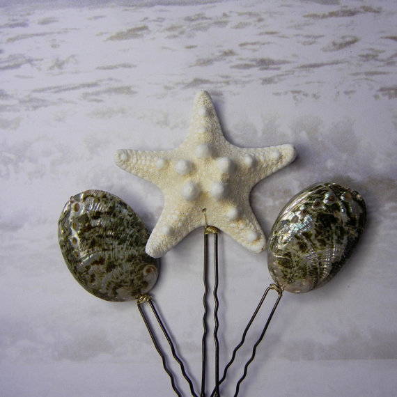 Wedding - Seashell  Starfish Hairpins - Abalone Star