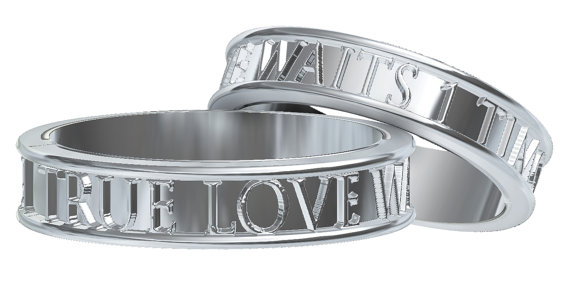 زفاف - Christian Purity Rings Set True Love Waits Custom Made in 18K Gold, Made in Your Size R5001