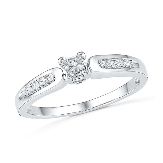 زفاف - 1/4 CT. TW. Diamond Fashion Engagement Ring in Sterling Silver or White Gold