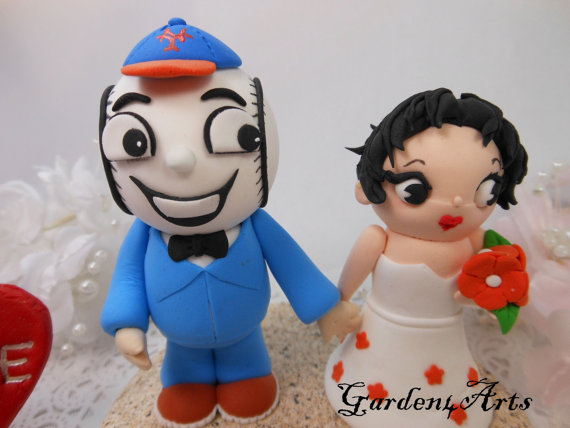 Wedding - Custom wedding cake topper--Love MASCOT couple with circle clear base--NEW