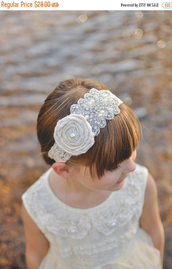 Mariage - 10% OFF Flower Girl Headband, Rhinestone Headband, Bridal Headband, Crystal Headband, Lace Headband, Bling Headband, Wedding Headband