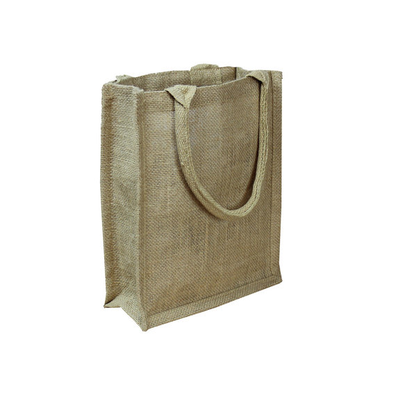 Mariage - Natural Burlap Jute Shopping Tote Bags 9" x 11" x 4" - Wholesale Gusset Jute Favor Bags 