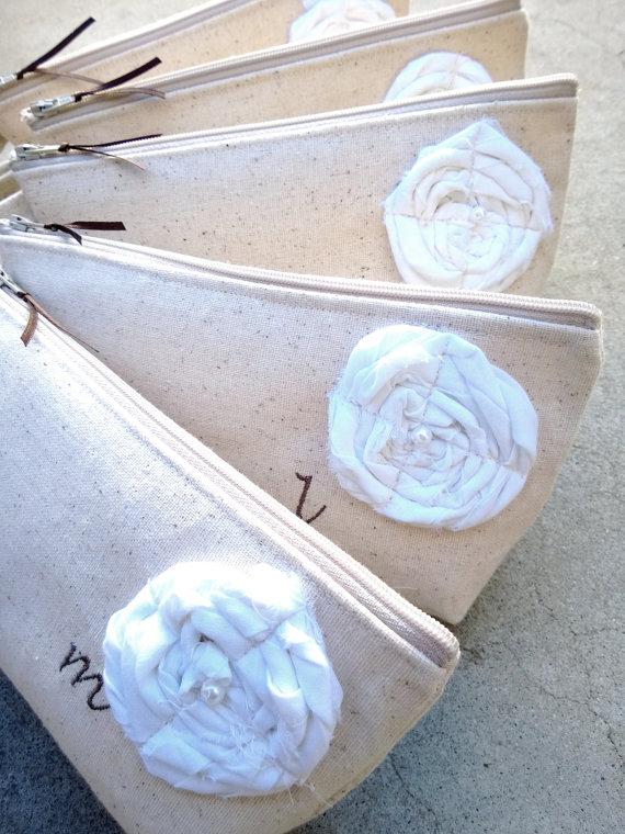 Mariage - Bridesmaid Gift Clutches, Personalized Bridesmaid Gifts, Monogrammed Clutch Purse, Linen, Bridesmaid Clutches, Wedding - Set of 5