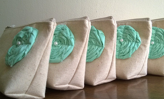 Wedding - Set of 6 nuetral linen Bridesmaid Clutches, Clutch Purse, Spring Wedding, Mint Wedding, Bridesmaid Gifts + GET ONE FREE