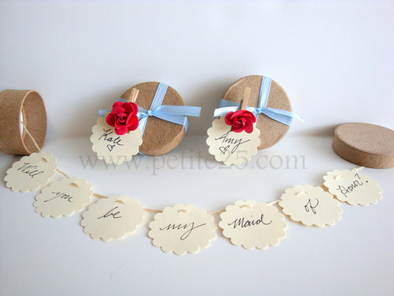 Wedding - Set of FOUR (4)- Secret Garland message in a box - Will you be my bridesmaid, bridesmaid invitation, maid of honor