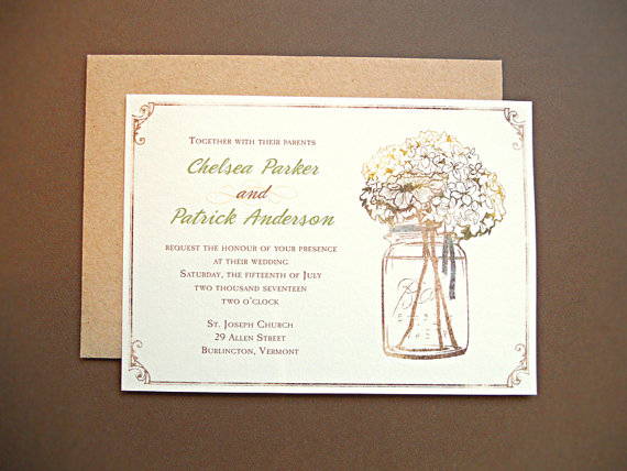 Wedding - Wedding Invitation Suite / Rustic Wedding Invitations, Mason Jar with Hydrangeas - Deposit