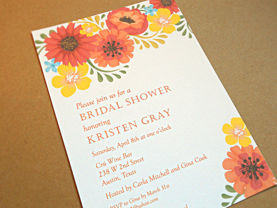 Wedding - Bridal Shower Invitations / Wedding Shower Invitations / Orange and Yellow Vintage Flowers, 10-Count