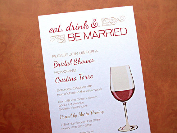 زفاف - Bridal Shower Invitations, Eat Drink & Be Married, Wedding Shower Invitations, Wine Theme, 10-Count