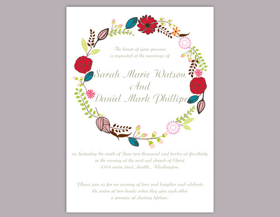 Свадьба - DIY Wedding Invitation Template Editable Word File Download Printable Invitation Wreath Wedding Invitation Colorful Floral Invitation