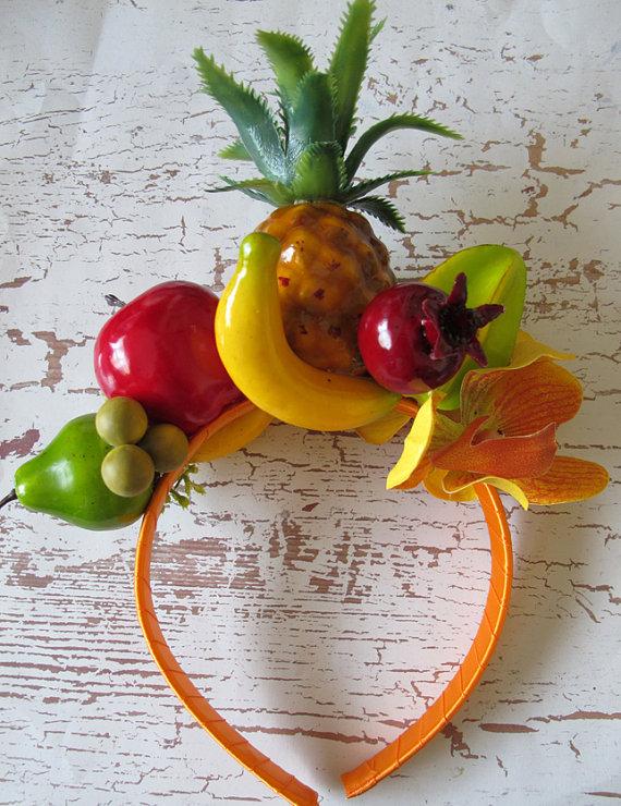 زفاف - Tropical Fruits and Orchids Headband - Carmen Miranda style -
