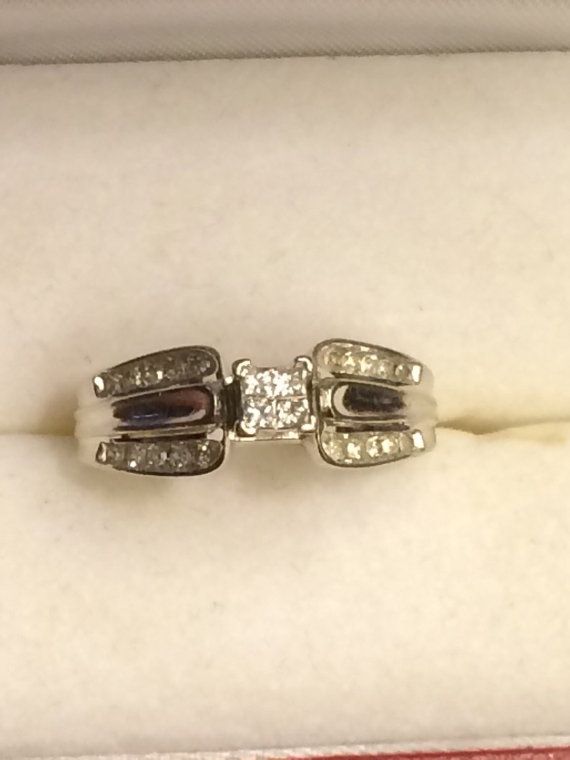 Wedding - Vintage Diamond Ring in a 10K White Gold Setting. Unique Engagement Ring. April Birthstone. 10 Year Anniversary Stone. Estate Jewelry.