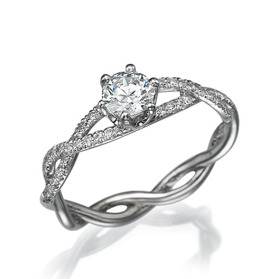 Mariage - Infinity Engagement Ring 14k White Gold With Diamonds ,Infinity band, White gold engagement ring, Braided band, Wedding ring, Gispandiamonds