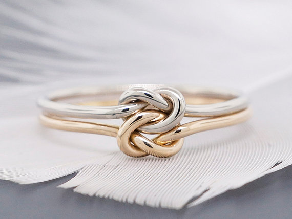 زفاف - 14k gold ring, engagement ring, promise ring, wedding ring, double love knot ring, solid gold ring, 16 gauge