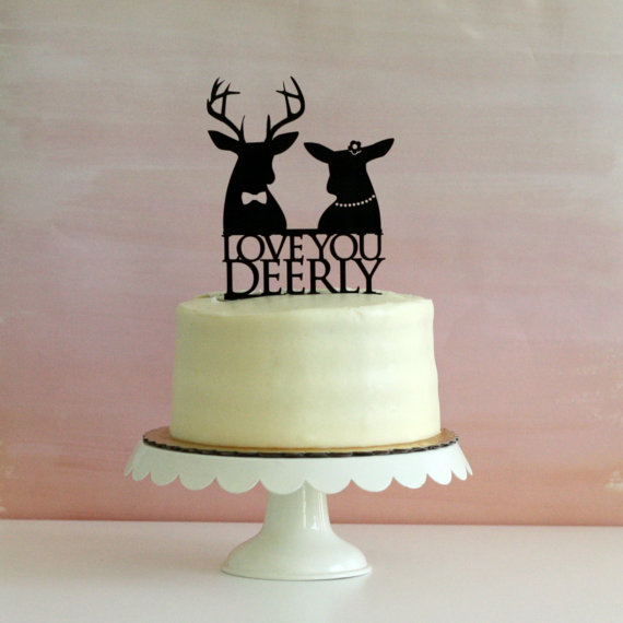 Wedding - Silhouette Wedding Cake Topper - Buck and Doe, Deer, Reindeer Love you Deerly