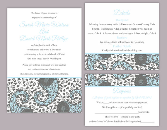 Wedding - DIY Bollywood Wedding Invitation Template Set Editable Word File Instant Download Blue Wedding Invitation Indian invitation Bollywood party