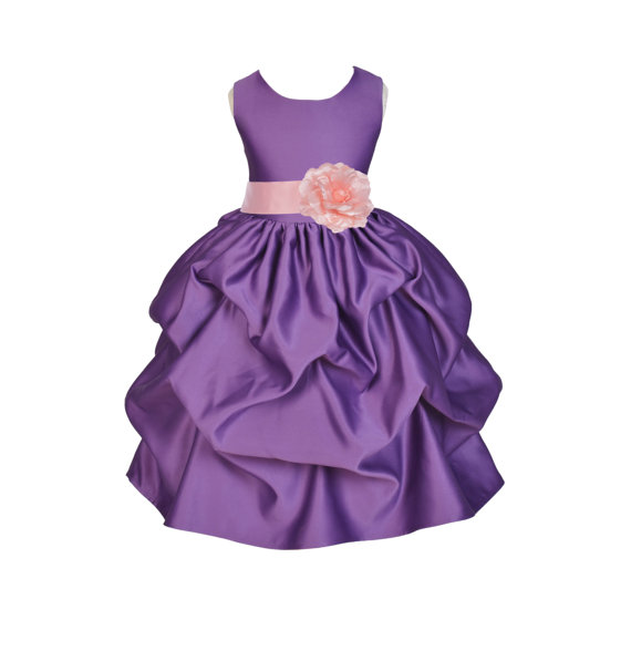 Wedding - Purple / choice of color sash kids Flower Girl Dress pageant wedding bridal children bridesmaid toddler sizes 6-9m 12m 2 4 6 8 10 