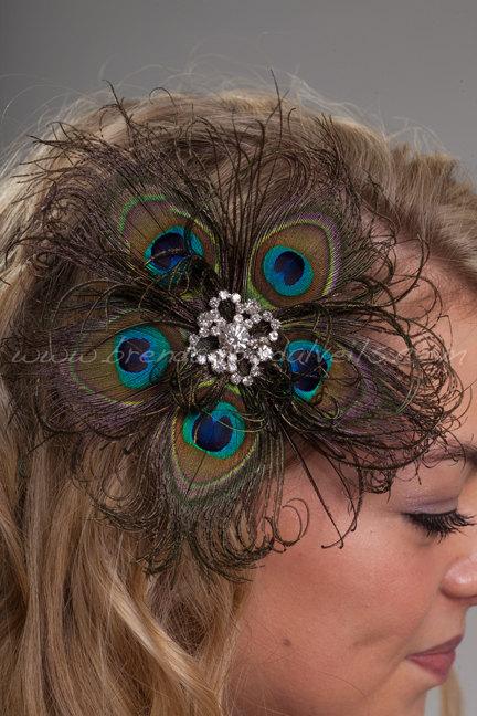 Hochzeit - Feather Head Piece, Peacock Eye Feather Fascinator - Jordan
