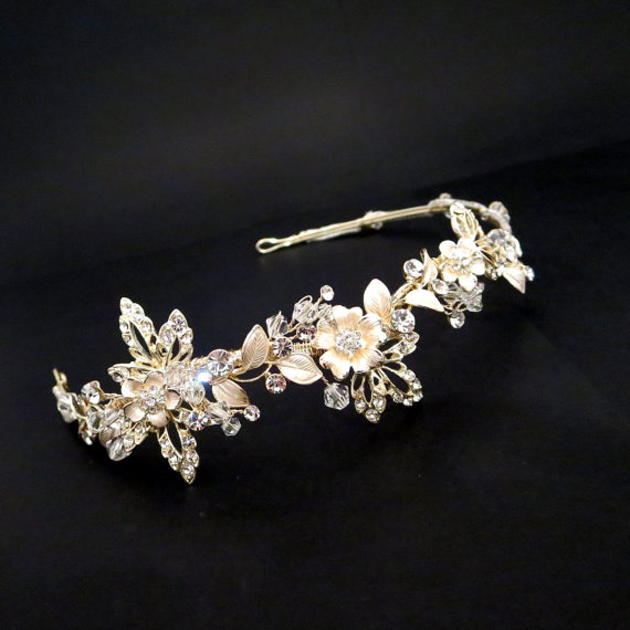 زفاف - Bridal headband, Bridal headpiece, Light Gold headpiece, Wedding headband, Silver headband, Crystal headpiece, Hair accessory, Gold headband