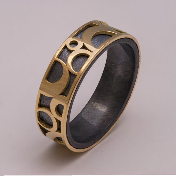 زفاف - Circles Band - 14k Gold and Oxidized Silver Ring, Wedding Ring , Unisex ring , Wedding Ring , Wedding Band , Men's Ring, unique wedding band