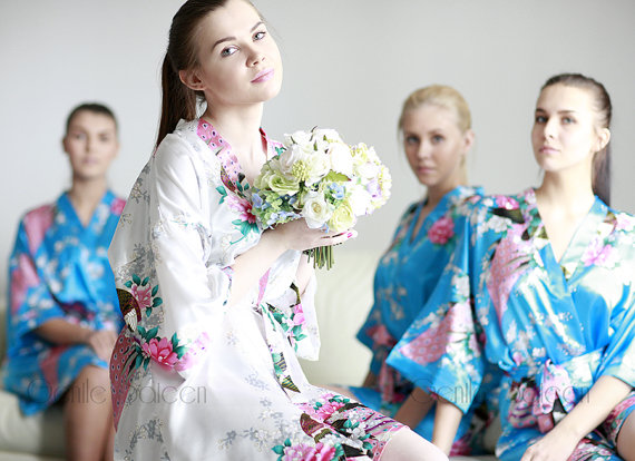زفاف - Set of 10 Bridesmaid Satin Robes, Kimono Robe, Fast Shipping from New York, Regular and Plus Size Robe