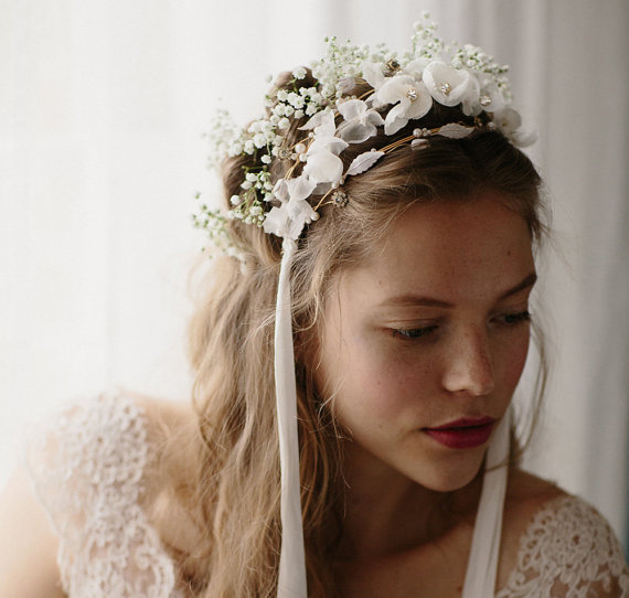 زفاف - Tri floral bridal silk flower crown - Buttercup no. 2090