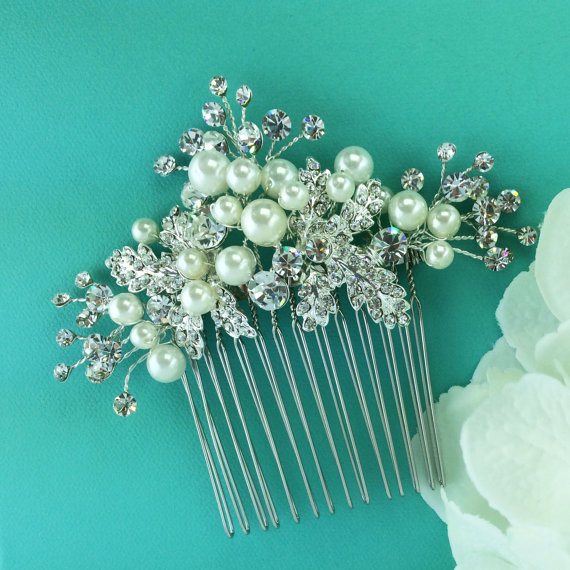 Wedding - Pearl Wedding Hair Comb, bridal hair accessories, pearl rhinestone comb, bridal hair pearl, bridal hairpins,hairpins