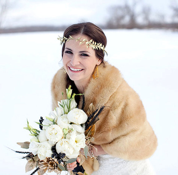 Wedding - Gold leaf crown bridal halo or headband grecian