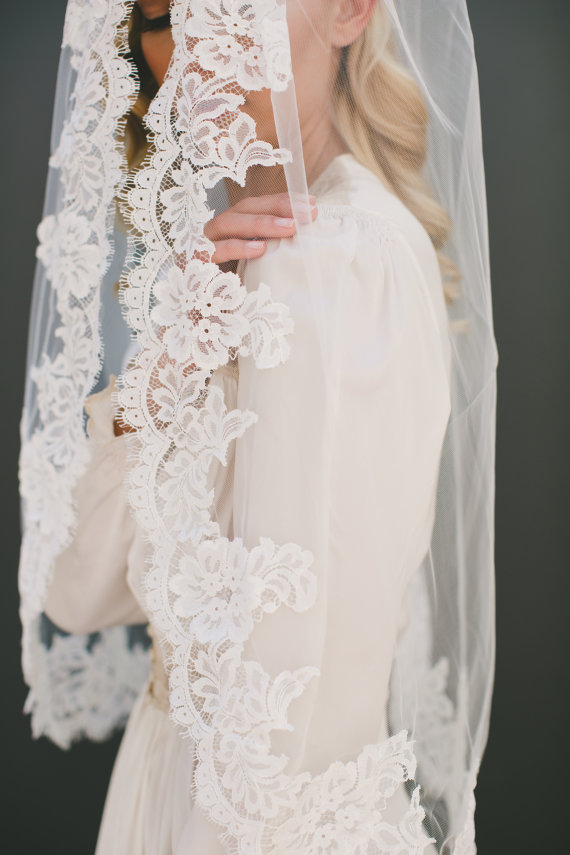 Wedding - Lace Wedding Veil, Lace Bridal Veil, Mantilla Veil, Thick Lace Veil, Bridal Accessories, Scalloped Lace Veil, Eyelash Fringe Lace Veil #1573