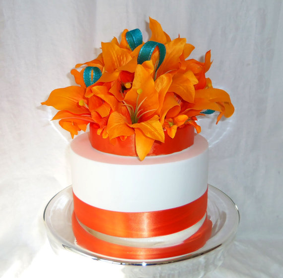 Wedding - Wedding Cake Topper Silk Flowers Tiger Lily Cake Topper Silk Wedding Flowers Wedding Décor Centerpiece Custom Order
