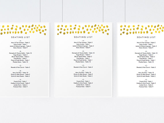 Wedding - Gold Dots Printable Wedding Seating Sign Template - Wedding Seating List - Gold Dot Seating List - Gold Confetti - Seating List Download PDF
