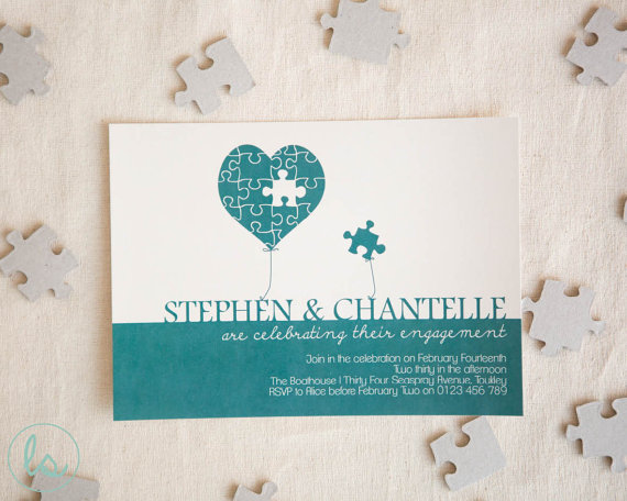 Свадьба - Jigsaw Heart Balloon Engagement Invitation ~  DIY PRINTABLE  ~  Professional Printing