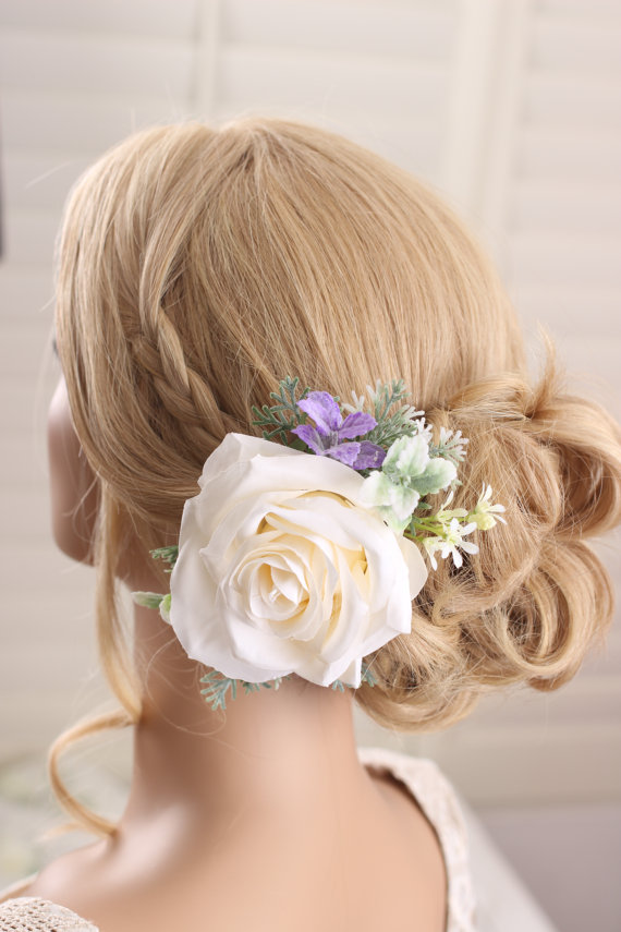 Wedding - Bridal silk rose flower hairpiece, Flower hair clip, Bridal accessory, Bridal silk flower headpiece, wedding accessory, bridal hair clip