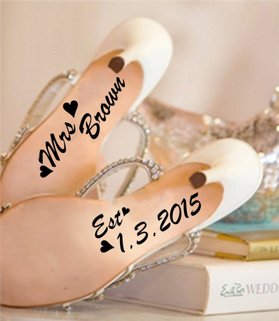 Hochzeit - Custom Brides Shoe Decal for Wedding/Hen Night (set of 2) **SHOES NOT INCLUDED
