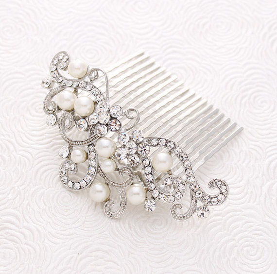 Wedding - Crystal Pearl Wedding Hair Comb Prom Bridal Hairpiece Gatsby Old Hollywood Wedding Silver Hair Combs Headpiece Jewelry Accessory