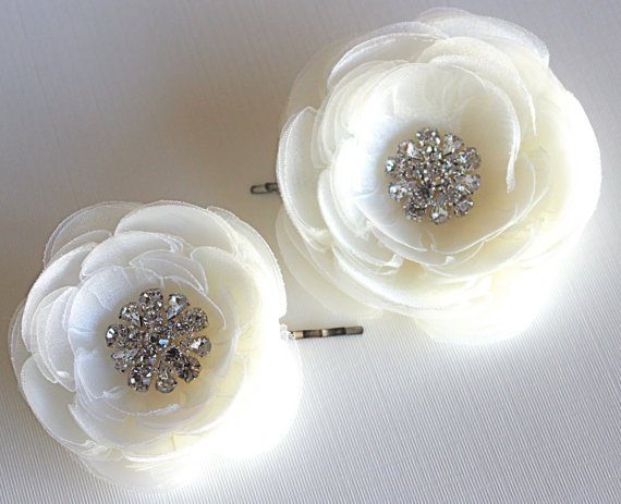 زفاف - 2 set of ivory bridal hair flower/ivory wedding hair flower/wedding hair accessories/double hair flowers