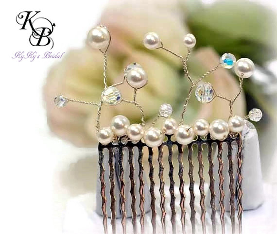 زفاف - Bridal Hair Accessories, Pearl Hair Comb, Wedding Hair Accessory, Silver Hair Comb, Pearl and Crystal Hair Comb, Decorative Hair Comb, Bride