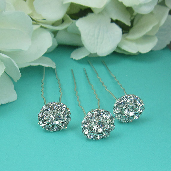 Hochzeit - Crystal rhinestone wedding hair pin, bridal hair accessories, rhinestone hairpin, bridal hair pearl, bridal hairpins, Set of 3