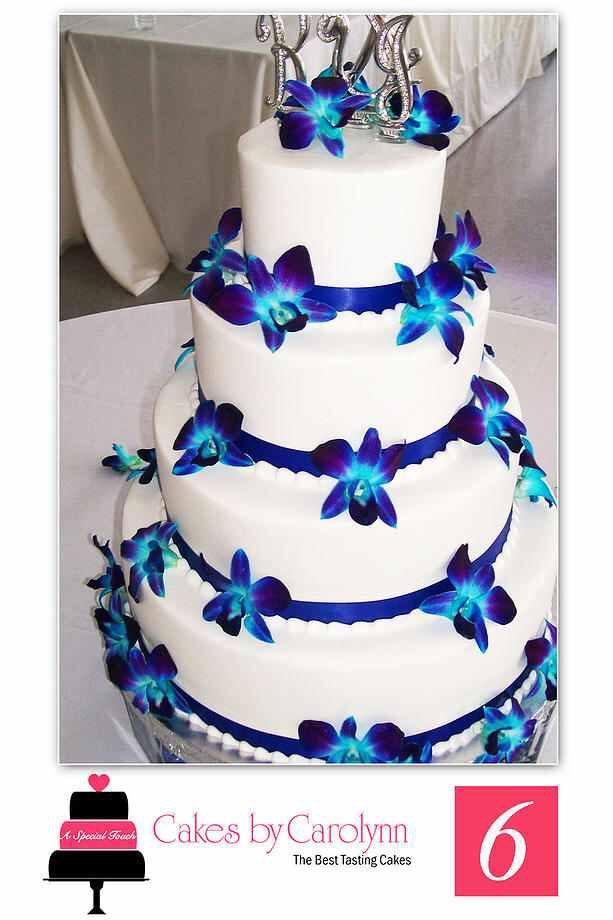 blue orchids wedding cake