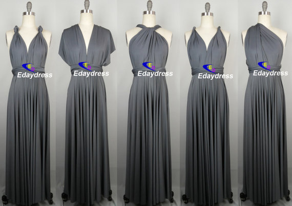 Hochzeit - Bridesmaid Dress Dark Gray Charcoal Grey Floor Length Wrap Convertible Multi Ways Twist Infinity Dress